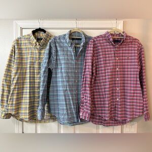 Ralph Lauren Men Large Button Up Long Sleeve Plaid Shirts Set 3 Pink Yellow Blue